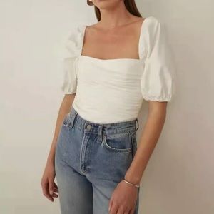 White Square-Neck Puff Sleeve Top